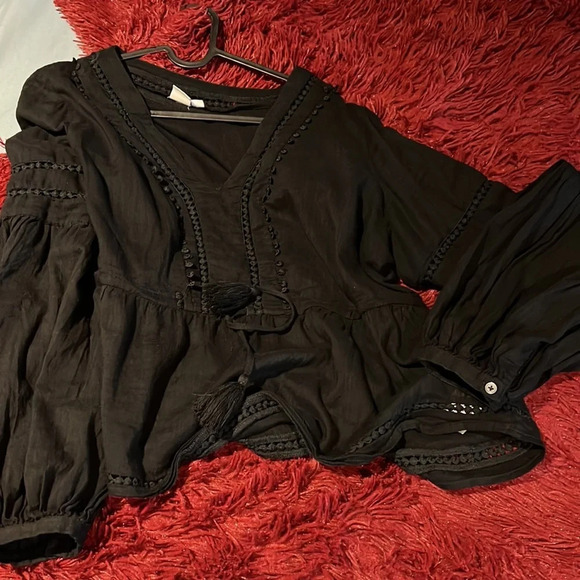 Gap Black boho crotchet ballon sleeves blouse Sz S - Picture 11 of 14